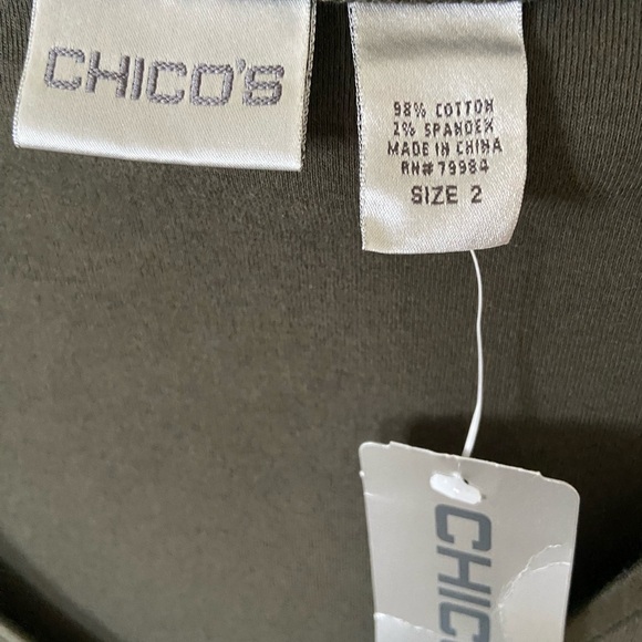 Chico's Vessa Olive V-Neck 3/4 Sleeve Top NWT size 2 , Cotton - Picture 3 of 4